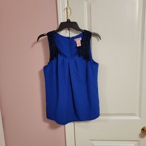 Womens Candie's Royal Blue Sleeveless Blouse with Black Lace- M- Party, Office